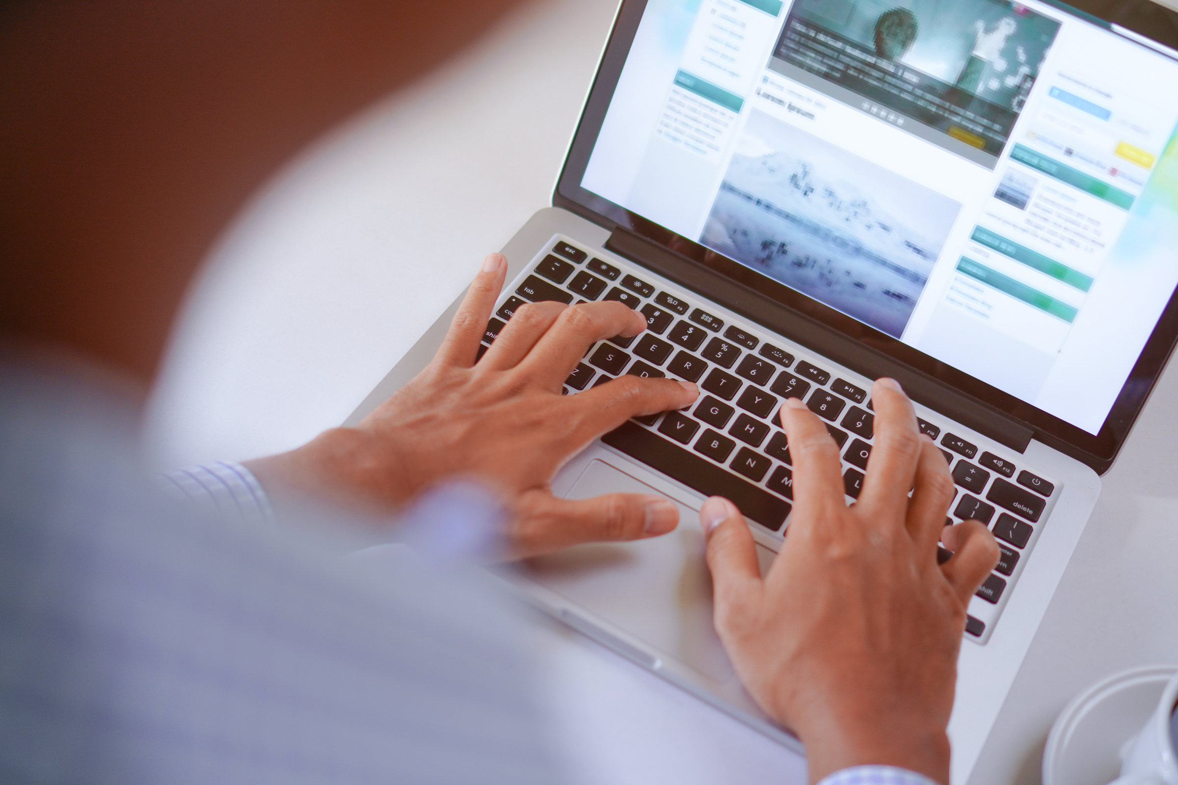 Man Typing on Laptop Keyboard, Creative Blog Writing Concept